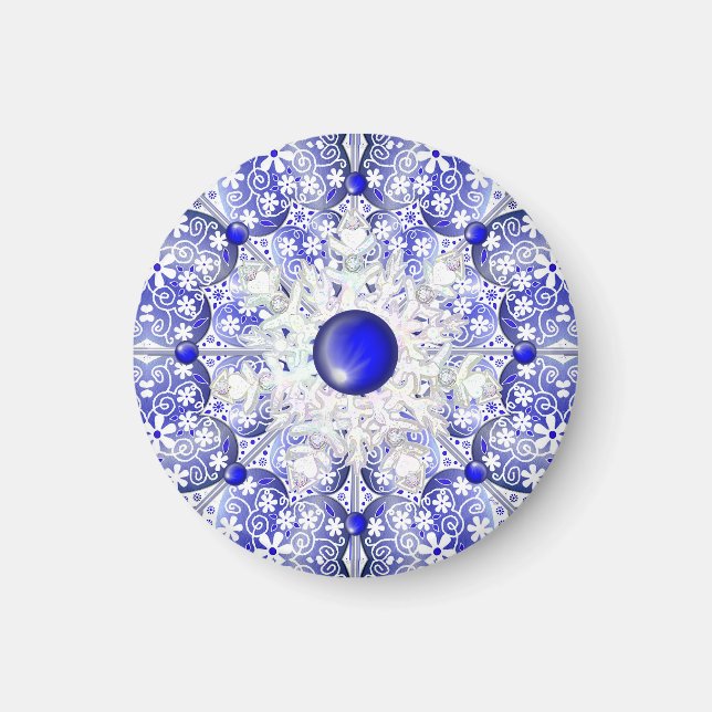 Ceramic snöre Blue of Greece & snowflake Magnet (Framsidan)