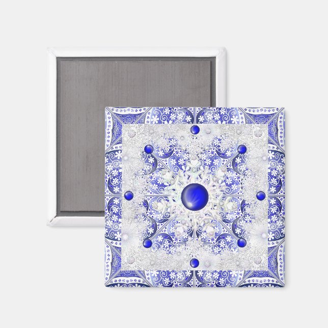 Ceramic snöre Blue of Greece & snowflake Magnet (Front/Back)