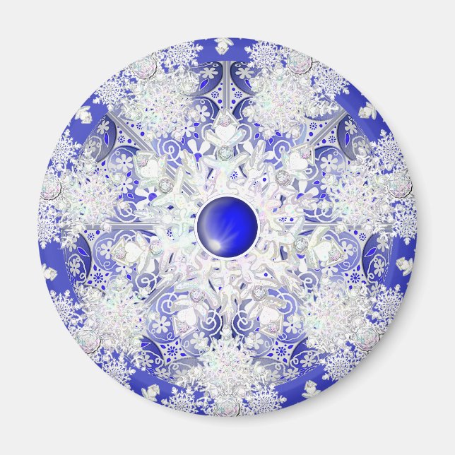 Ceramic snöre Blue of Greece & snowflake Magnet (Framsidan)