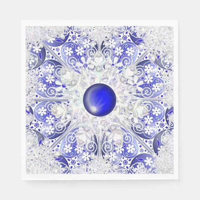 Ceramic Snöre Blue of Greece & snowflake Pappersservett (Framsidan)