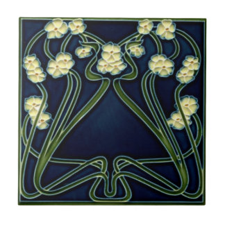 Ceramic Tile - Art nouveau Glöm-me-nots Ivory Kakelplatta