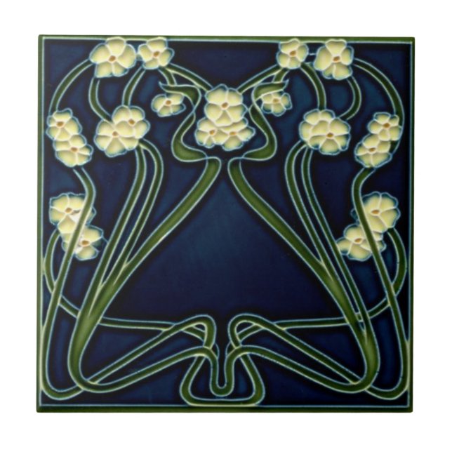 Ceramic Tile - Art nouveau Glöm-me-nots Ivory Kakelplatta (Framsidan)