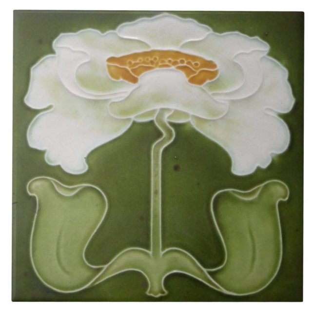 Ceramic Tile - Art nouveau White Peony Kakelplatta (Framsidan)