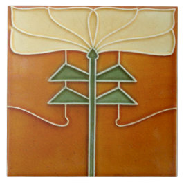 Ceramic Tile - Art Nouveau Yellow Flower Orange Kakelplatta