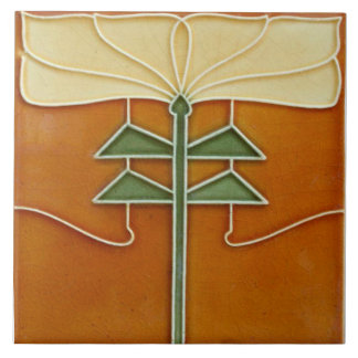 Ceramic Tile - Art Nouveau Yellow Flower Orange Kakelplatta