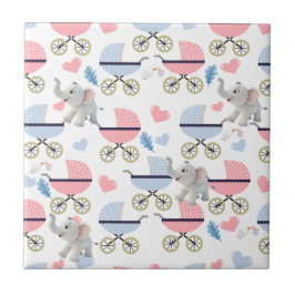 Ceramic Tile Baby Stroller Stork Elephant  Kakelplatta