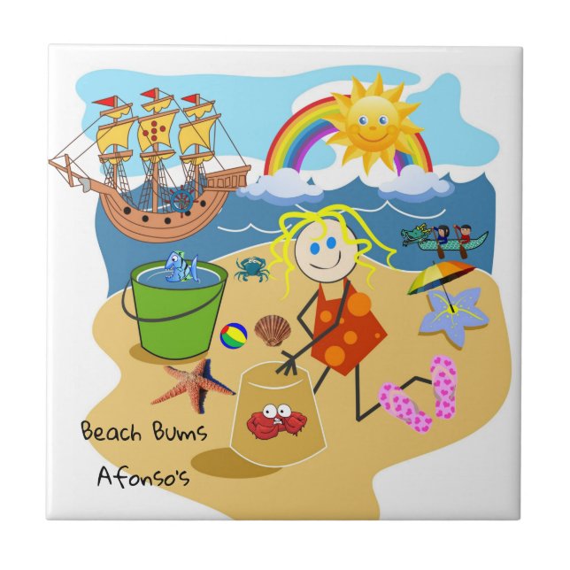 Ceramic Tile Beach Sand Sol Crabs Rainbow Kakelplatta (Framsidan)
