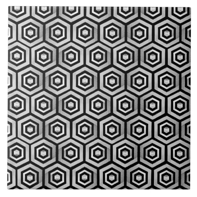 Ceramic Tile Black White Hexagon Geometric Pattern Kakelplatta (Framsidan)