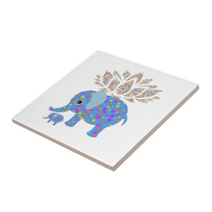 Ceramic Tile Blommigt Blue Elephant Kakelplatta