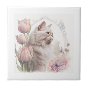 Ceramic Tile Blommigt Kitten White Kakelplatta