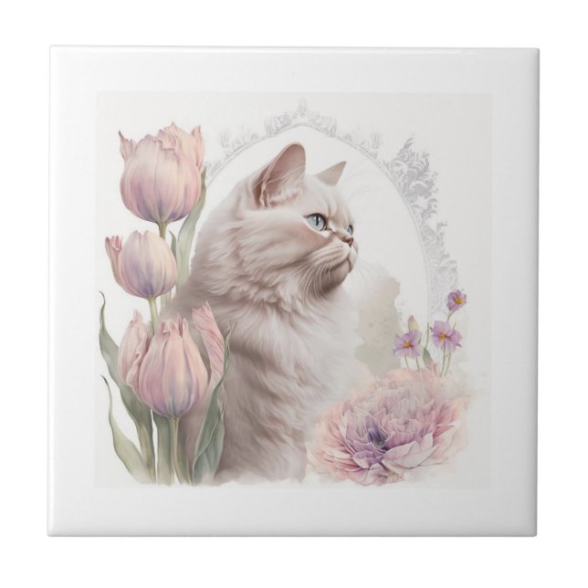 Ceramic Tile Blommigt Kitten White Kakelplatta (Framsidan)