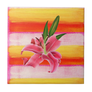 Ceramic Tile Blommigt Rosa Lily Kakelplatta