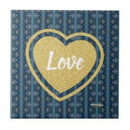 Ceramic Tile, Blue Rand KÄRLEK, av Poet Adiela Ako Kakelplatta