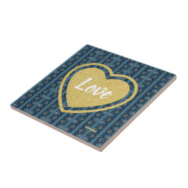 Ceramic Tile, Blue Rand KÄRLEK, av Poet Adiela Ako Kakelplatta