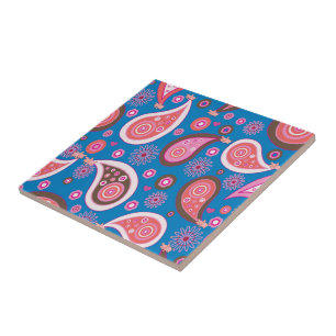 Ceramic Tile Blue Rosa Paisley Rosa Grisar Kakelplatta