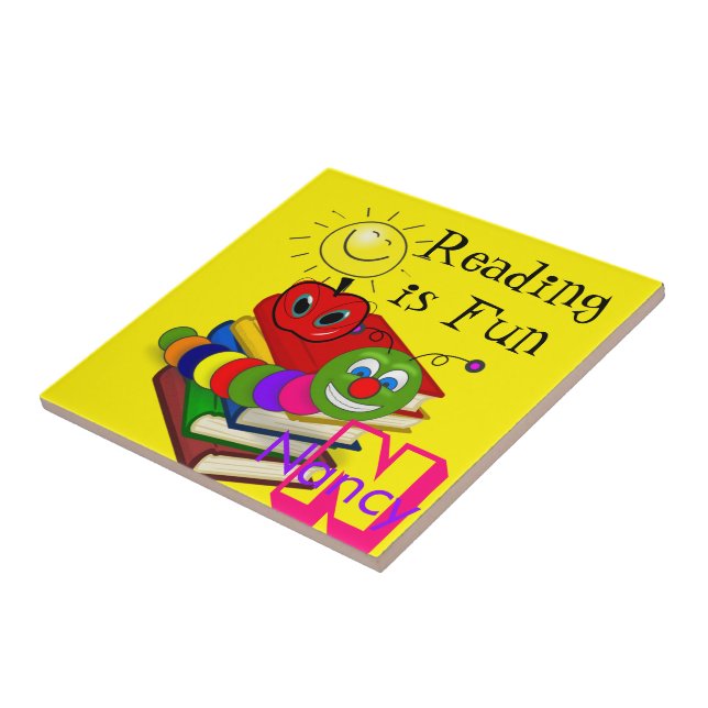 Ceramic Tile Bookworm, Bokar, Sol, Gult, äpple Kakelplatta (Sidan)