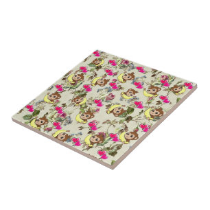 Ceramic Tile Brown Monkey Bananas Blommigt Hearear Kakelplatta