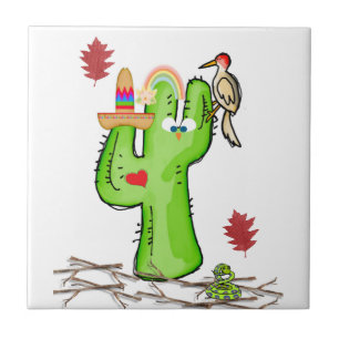 Ceramic Tile Cactus Bird Kakelplatta