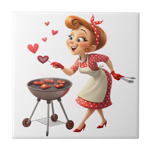 Ceramic Tile Cooking Love Red Hearts  Kakelplatta (Framsidan)