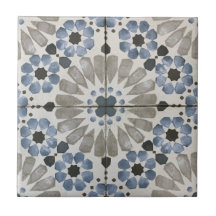 Ceramic Tile - Floral Designer Blue Grey Replica