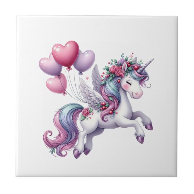 Ceramic Tile Floral Unicorn Flowers  Kakelplatta (Framsidan)