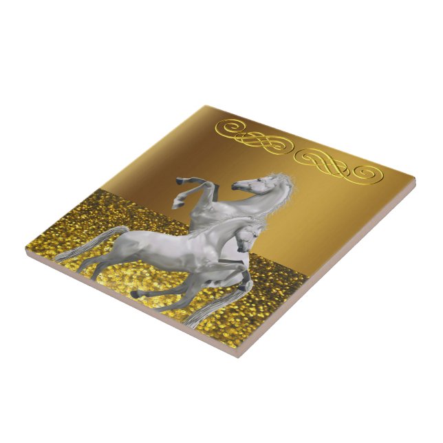 Ceramic Tile Guld White Horse Kakelplatta (Sidan)
