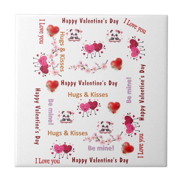 Ceramic Tile Happy Valentine's DayLove Red Hearts  Kakelplatta (Framsidan)