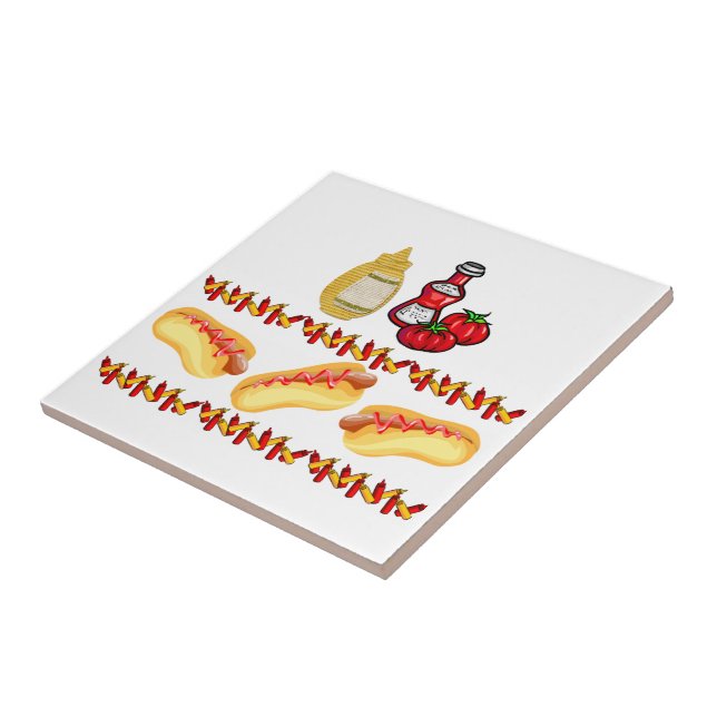 Ceramic Tile Hotdog Ketchup Mustard Kakelplatta (Sidan)