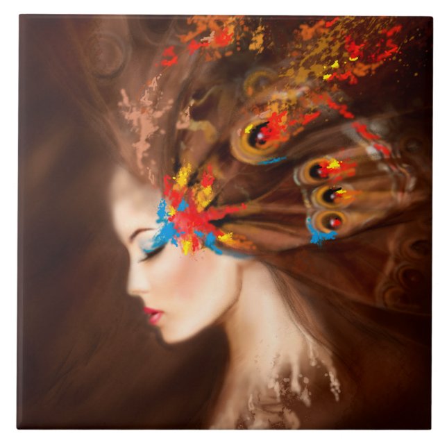 Ceramic Tile-kvinnlig fjäril Large (6 tum x 6 tum) Kakelplatta (Framsidan)