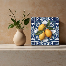 Ceramic Tile Lemon Blue White Kakelplatta