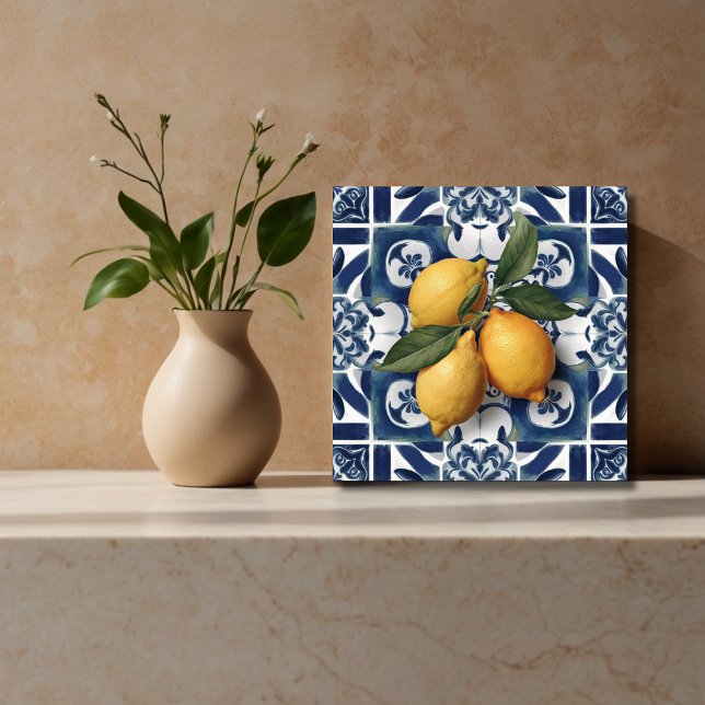 Ceramic Tile Lemon Blue White Kakelplatta (Skapare uppladdad)