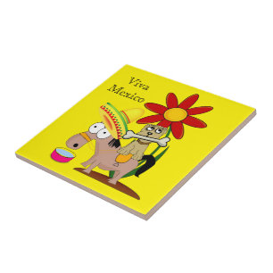 Ceramic Tile Mexican Donkey Hund Blommigt Viva Mex Kakelplatta