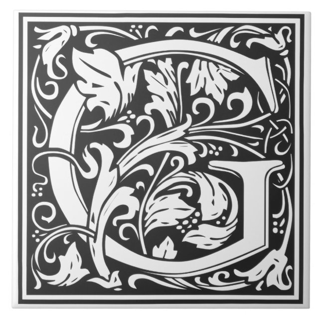 Ceramic Tile - Monogram Alphabet G black White Kakelplatta (Framsidan)