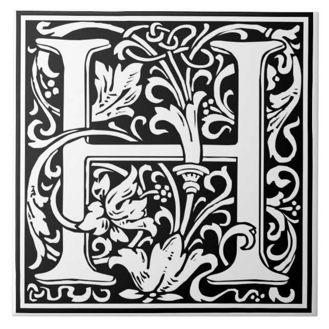 Ceramic Tile - Monogram Alphabet H black White Kakelplatta (Framsidan)
