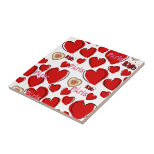 Ceramic Tile Paris Frankrike Red Hearts Kakelplatta