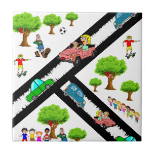 Ceramic Tile Park Kids Träd Hund Cars Kakelplatta