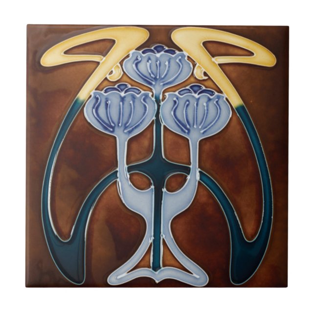 Ceramic Tile Peonies Light Blåa blommor Kakelplatta (Framsidan)