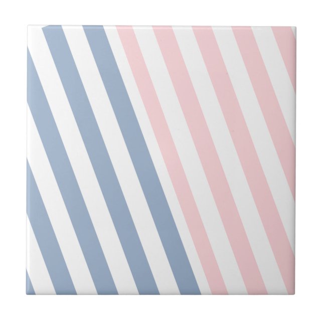 Ceramic Tile Pink & Blue Stripe  Kakelplatta (Framsidan)