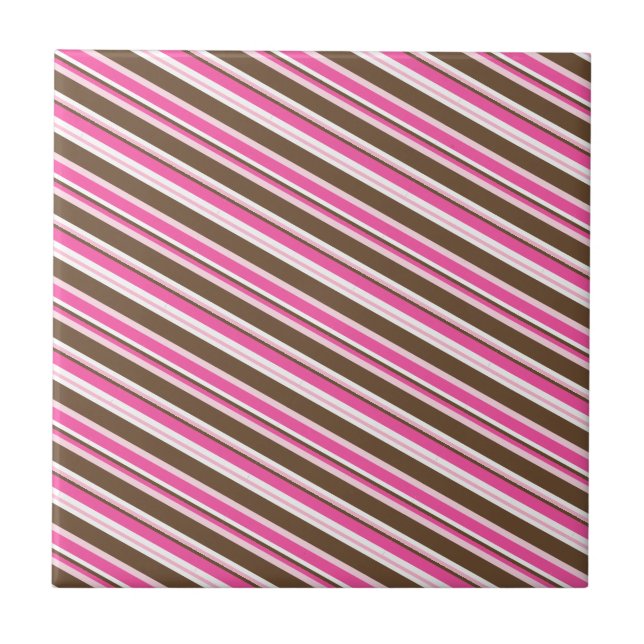 Ceramic Tile Pink Brown White Stripe Kakelplatta (Framsidan)