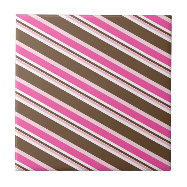 Ceramic Tile Pink Brown White Stripe Kakelplatta (Framsidan)