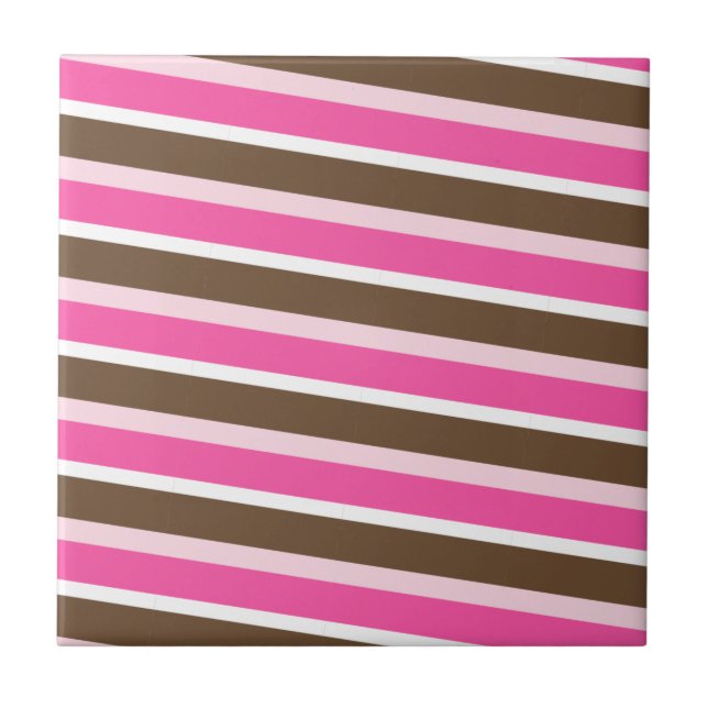 Ceramic Tile Pink Brown White Stripe Kakelplatta (Framsidan)