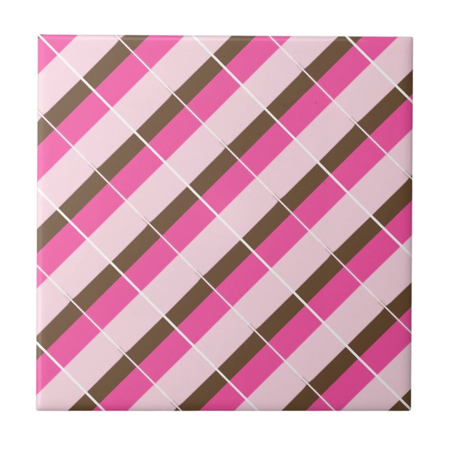 Ceramic Tile Pink Brown White Stripe Kakelplatta (Framsidan)