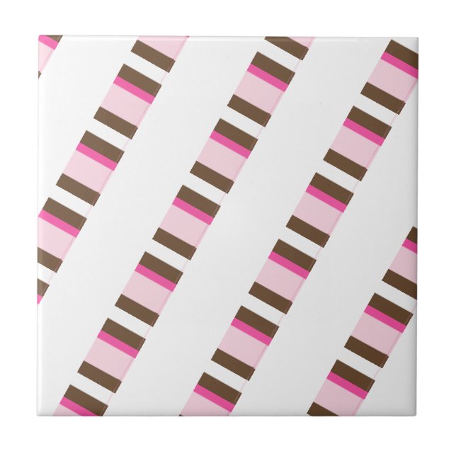 Ceramic Tile Pink Brown White Stripe Kakelplatta (Framsidan)