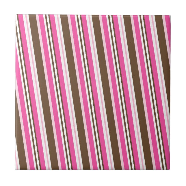 Ceramic Tile Pink Brown White Stripe Kakelplatta (Framsidan)