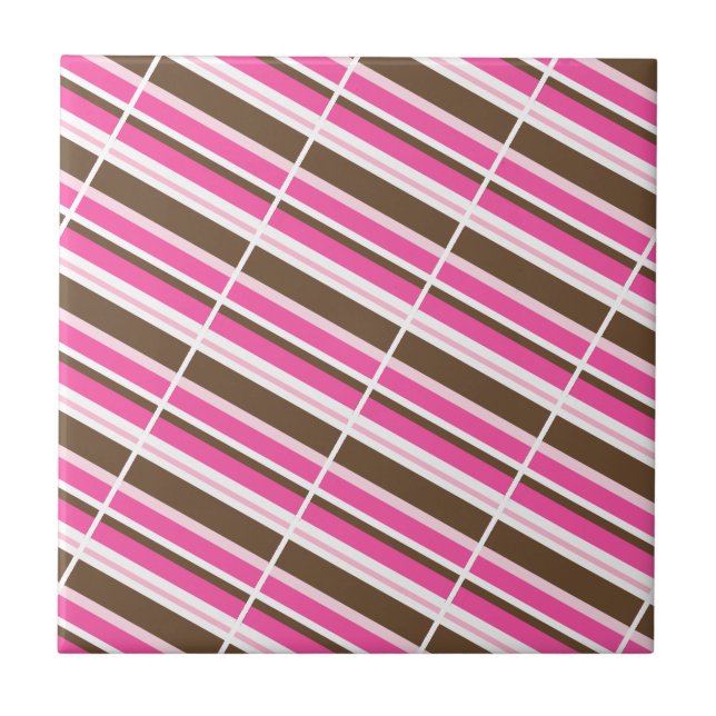 Ceramic Tile Pink Brown White Stripe Kakelplatta (Framsidan)