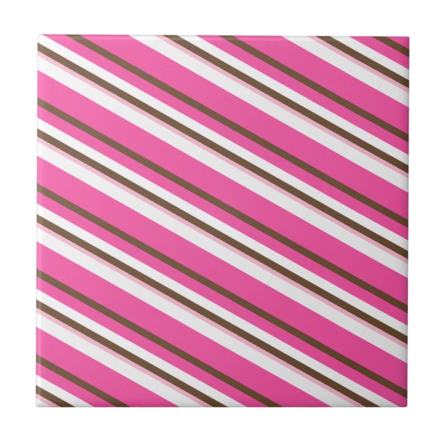 Ceramic Tile Pink Brown White Stripe Kakelplatta (Framsidan)