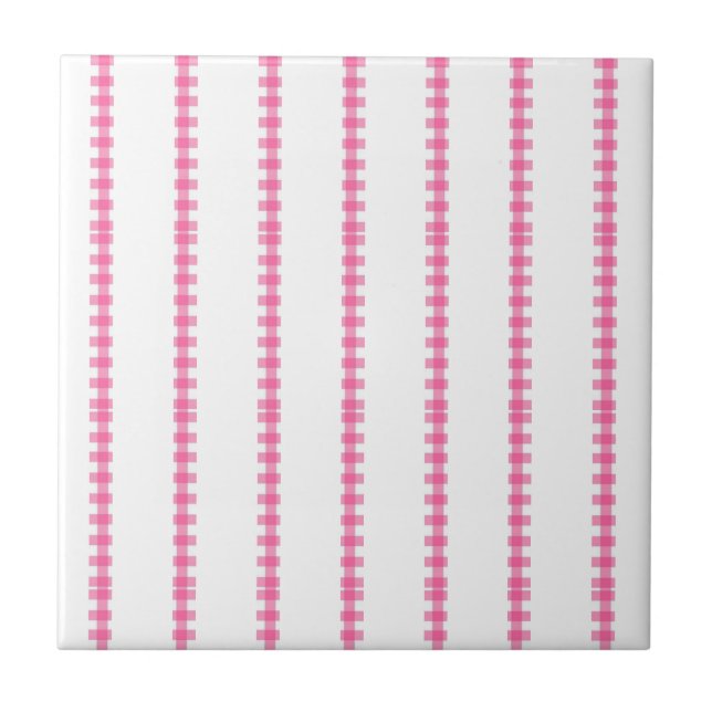 Ceramic Tile Pink & White Stripe Square Kakelplatta (Framsidan)