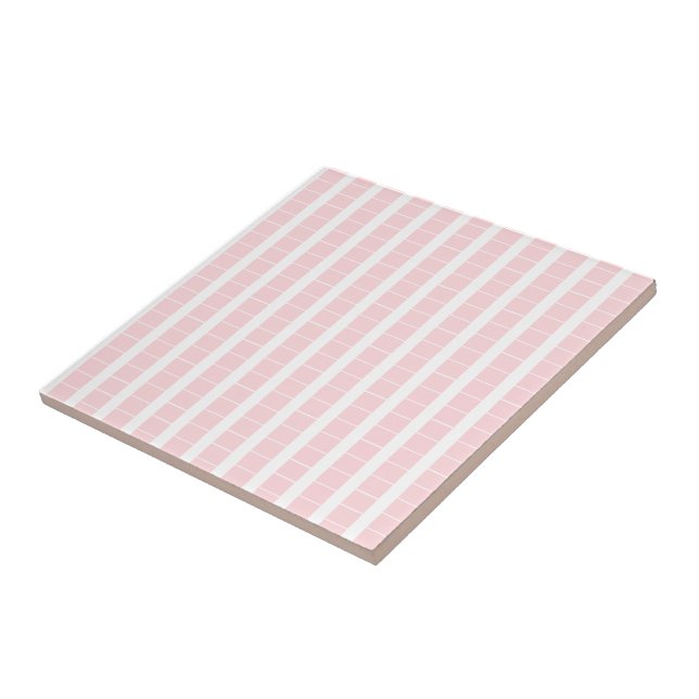 Ceramic Tile Pink & White Stripe Square Kakelplatta (Sidan)