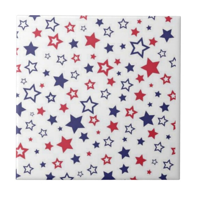 Ceramic Tile Red Blue & White Stripe Square Kakelplatta (Framsidan)