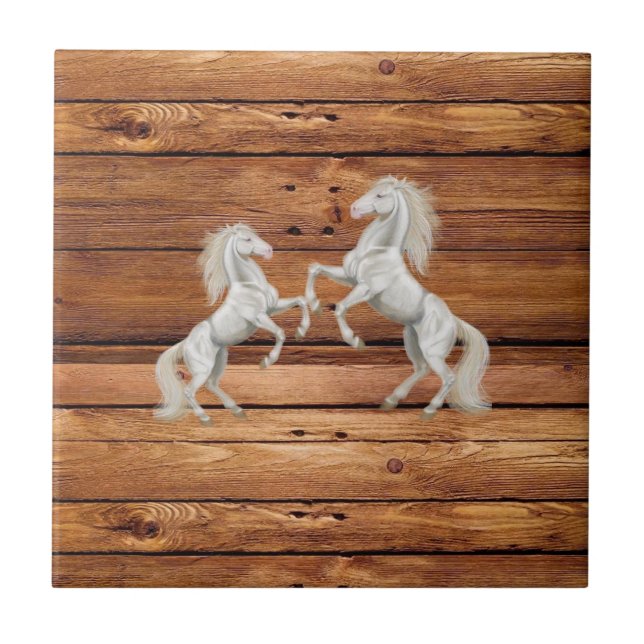 Ceramic Tile Rustic Wood Orange Horses Land Kakelplatta (Framsidan)